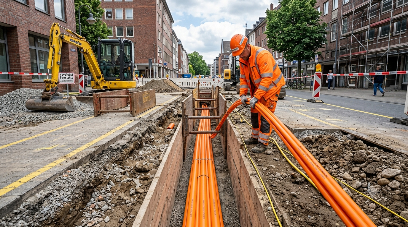 Glasfaser Tiefbau auf der Baustelle
